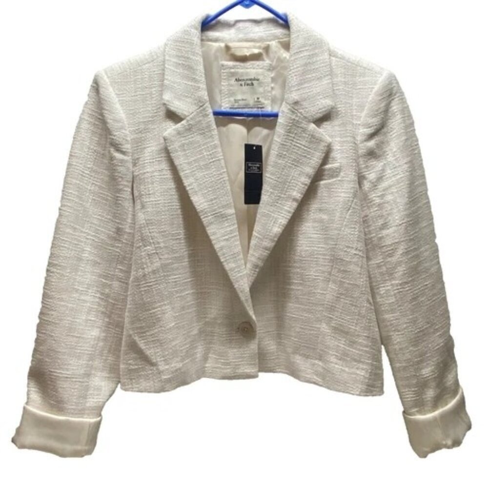 Abercrombie & Fitch Women's Cream Textured Cropped Blazer